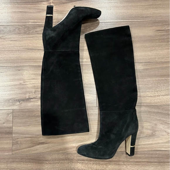 SERGIO ROSSI Suede Knee High Boots Black 9cm - Picture 5 of 9